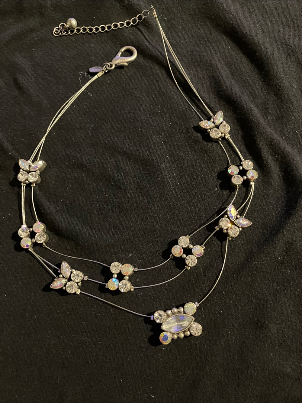 Chico's Iridescent Crystal Multi-Strand Butterfly Floral Necklace